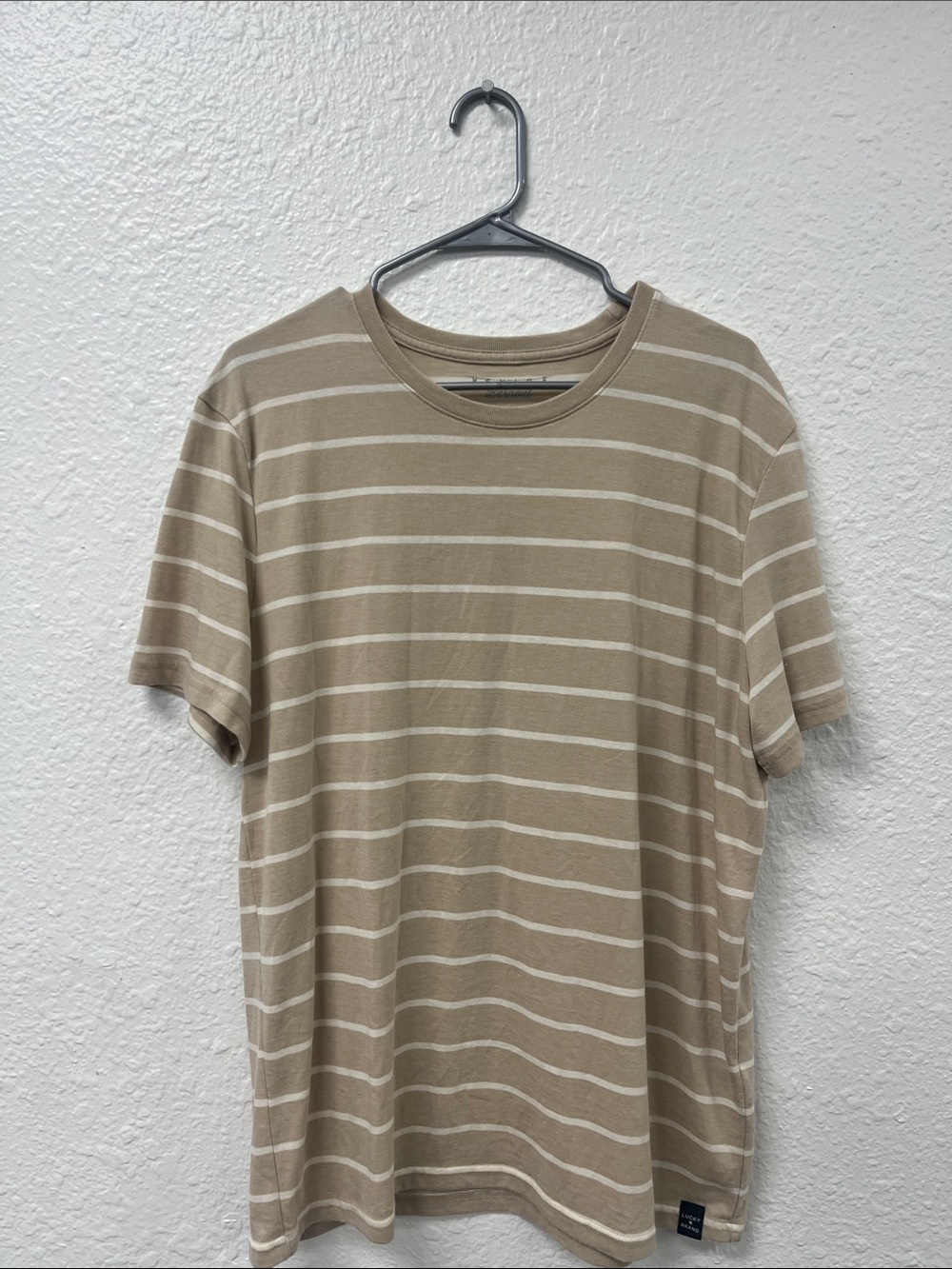 Lucky Brand Venice Burnout Beige Striped Short Sleeve Tee
#1032